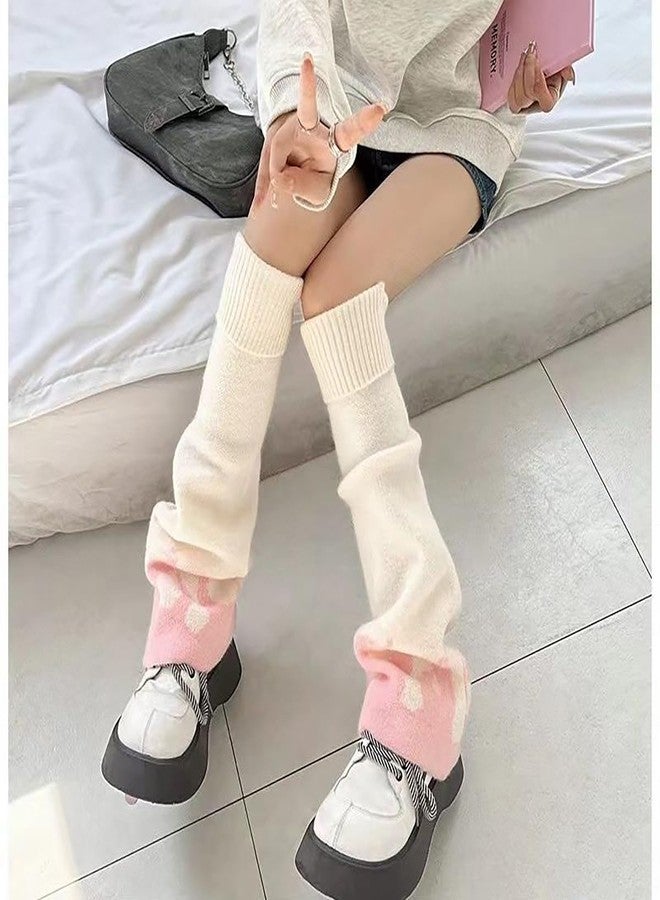 INFENU Y2k Pink Cute Print Dress Knitted Warm Leg Socks Punk Girls' Japanese Kawaii Street Clothing Leg Covers (pink) - Image 3